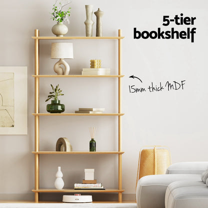 Bookshelf 5 Tiers Bookcase Display Shelves - Pine