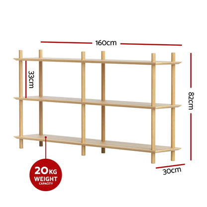 Bookshelf 3 Tiers Bookcase Display Shelves - Pine