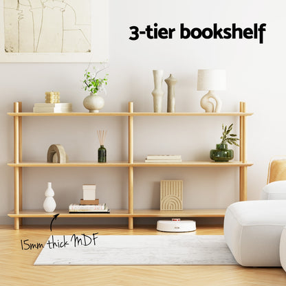 Bookshelf 3 Tiers Bookcase Display Shelves - Pine