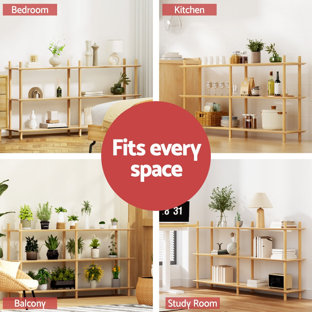 Bookshelf 3 Tiers Bookcase Display Shelves - Pine