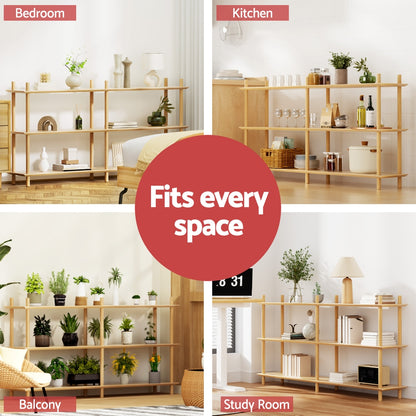 Bookshelf 3 Tiers Bookcase Display Shelves - Pine