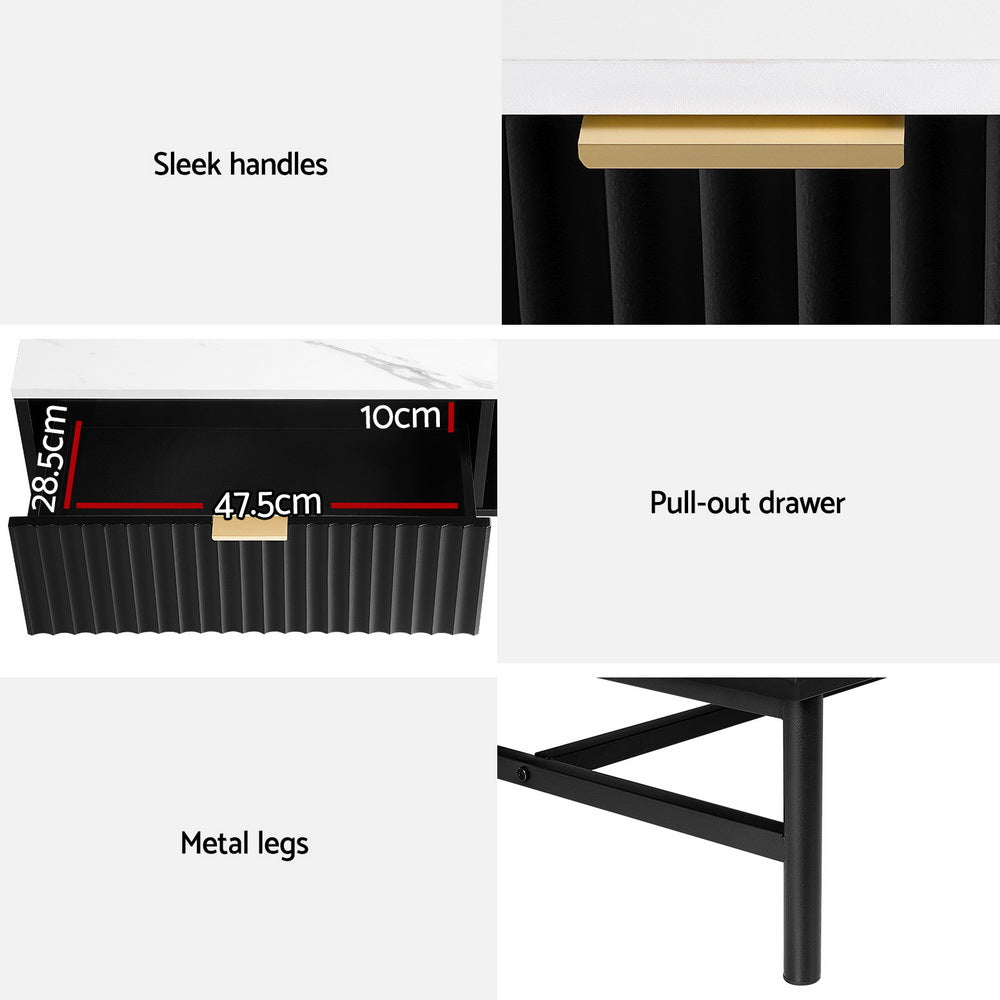 Black Coffee Table Drawer Storage Shelf