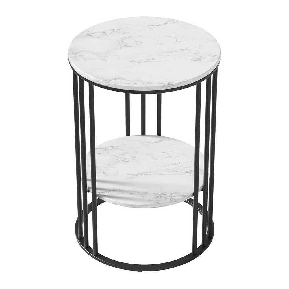 Marble Effect Coffee Table 2-Tier Round