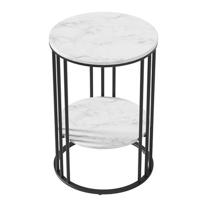 Marble Effect Coffee Table 2-Tier Round