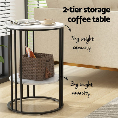 Marble Effect Coffee Table 2-Tier Round