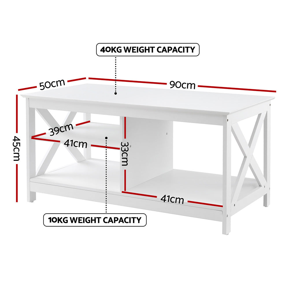 Robust Coffee Table Storage Shelf - White