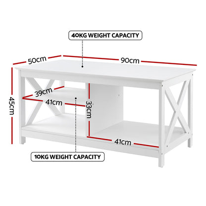 Robust Coffee Table Storage Shelf - White
