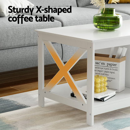 Robust Coffee Table Storage Shelf - White