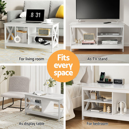 Robust Coffee Table Storage Shelf - White