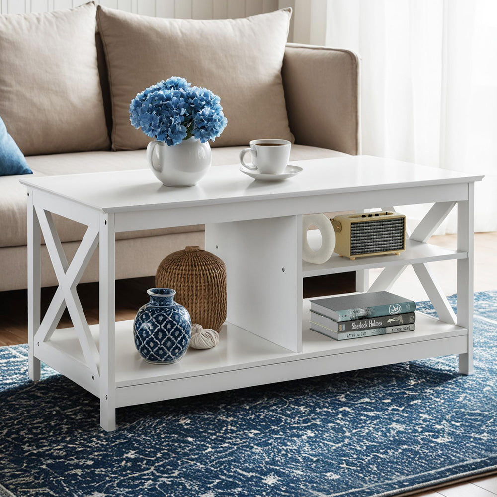 Robust Coffee Table Storage Shelf - White