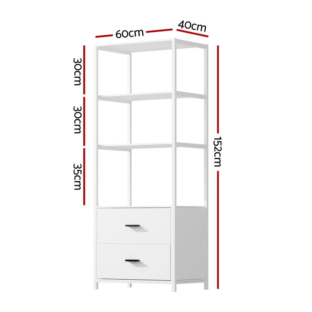 Bookshelf Display Shelf 2 Drawers 152CM - White