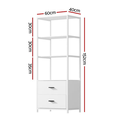 Bookshelf Display Shelf 2 Drawers 152CM - White