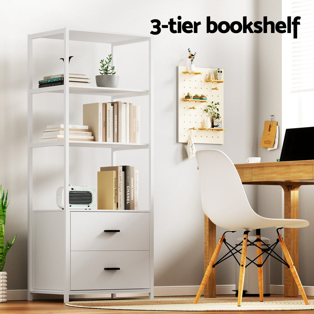 Bookshelf Display Shelf 2 Drawers 152CM - White