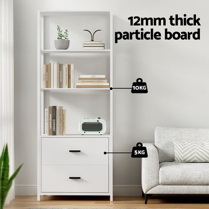 Bookshelf Display Shelf 2 Drawers 152CM - White