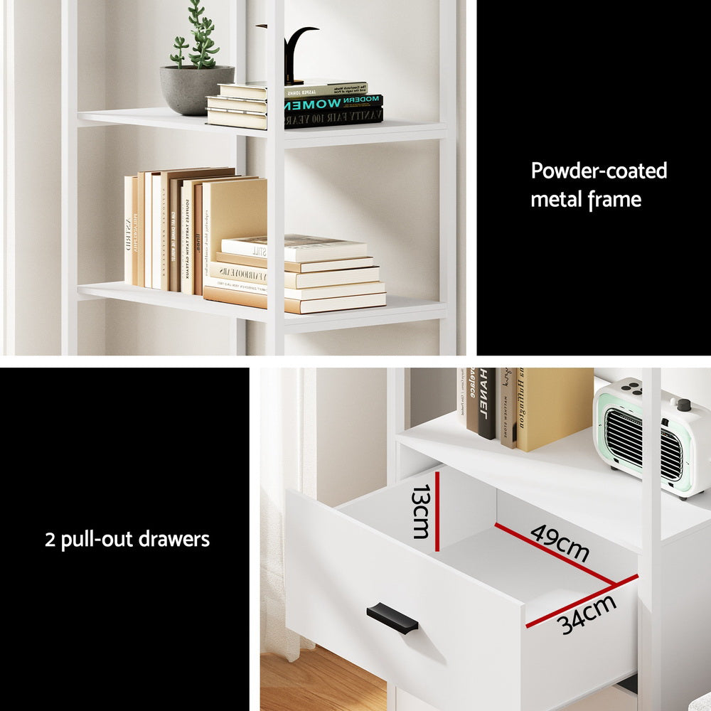 Bookshelf Display Shelf 2 Drawers 152CM - White