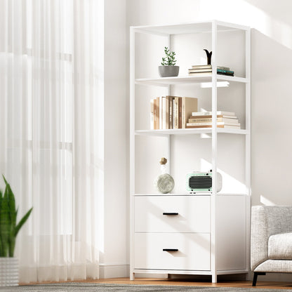 Bookshelf Display Shelf 2 Drawers 152CM - White