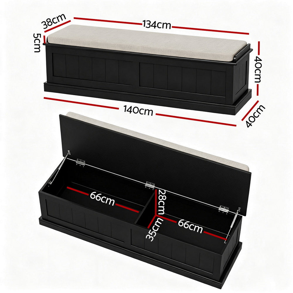 Storage Ottoman Blanket Box 140cm - Fluted Black