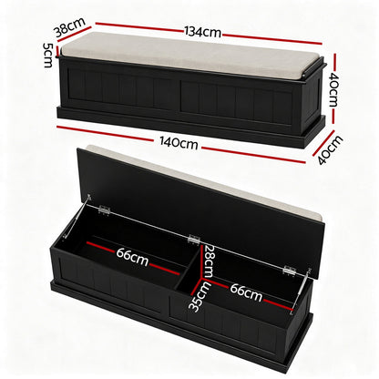 Storage Ottoman Blanket Box 140cm - Fluted Black