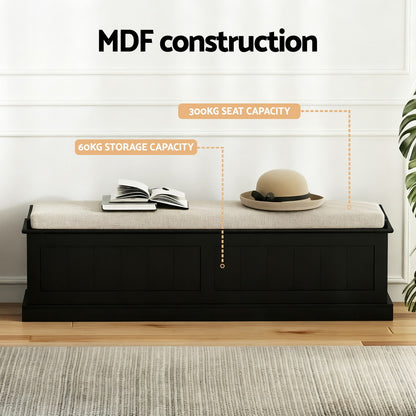 Storage Ottoman Blanket Box 140cm - Fluted Black