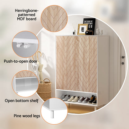 Herringbone-Patterned Shoe Rack Cabinet 24 Pairs 6-tier - White