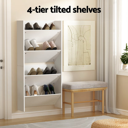 Set of 2 Wall Mounted Shoe Racks 2-tier 12 Pairs - White