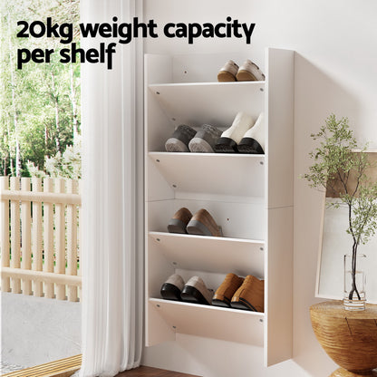 Set of 2 Wall Mounted Shoe Racks 2-tier 12 Pairs - White