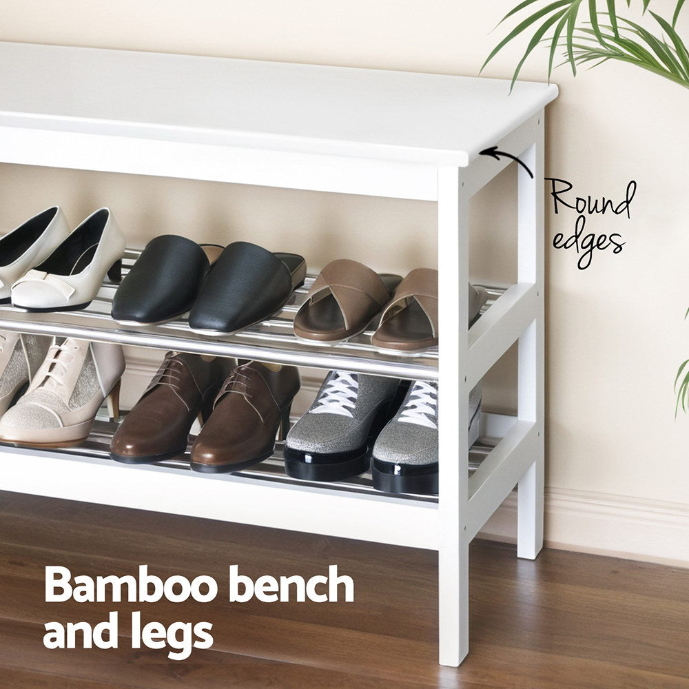 Kubota Shoe Rack Cabinet Bamboo Bench 10 - Paris White