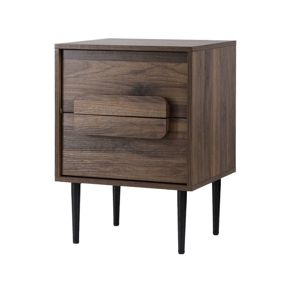 Walnut Bedside Table Nightstand 2 Drawers