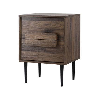 Walnut Bedside Table Nightstand 2 Drawers