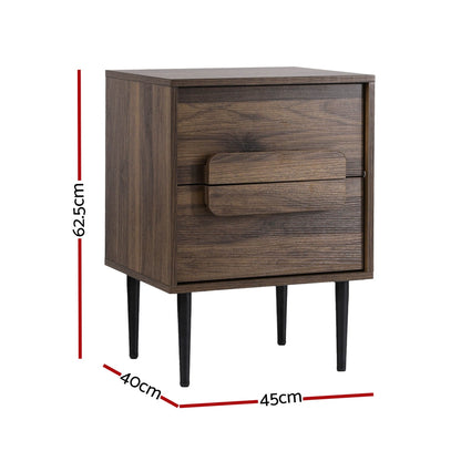 Walnut Bedside Table Nightstand 2 Drawers