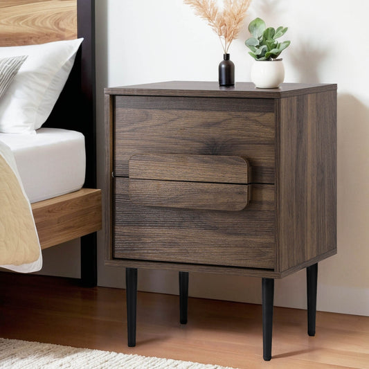 Walnut Bedside Table Nightstand 2 Drawers