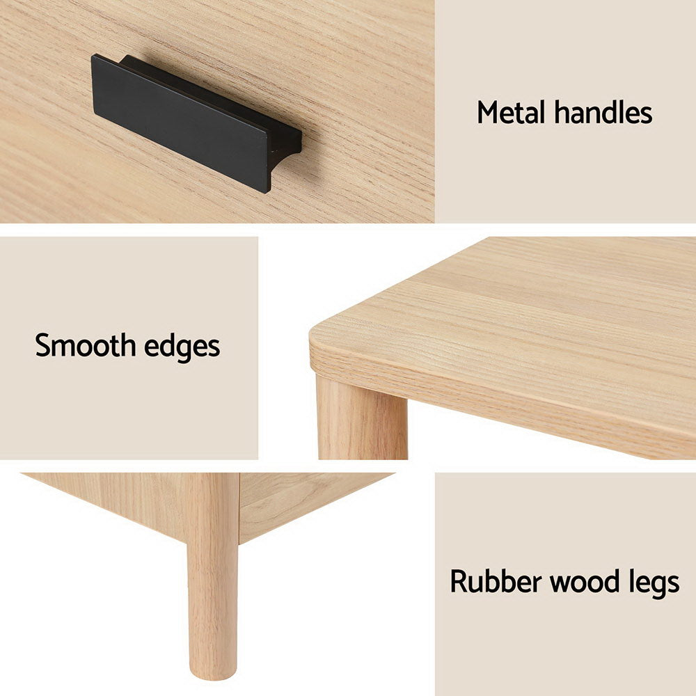 Falon Bedside Table Nightstand 2 Drawers - Pine