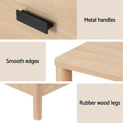 Falon Bedside Table Nightstand 2 Drawers - Pine