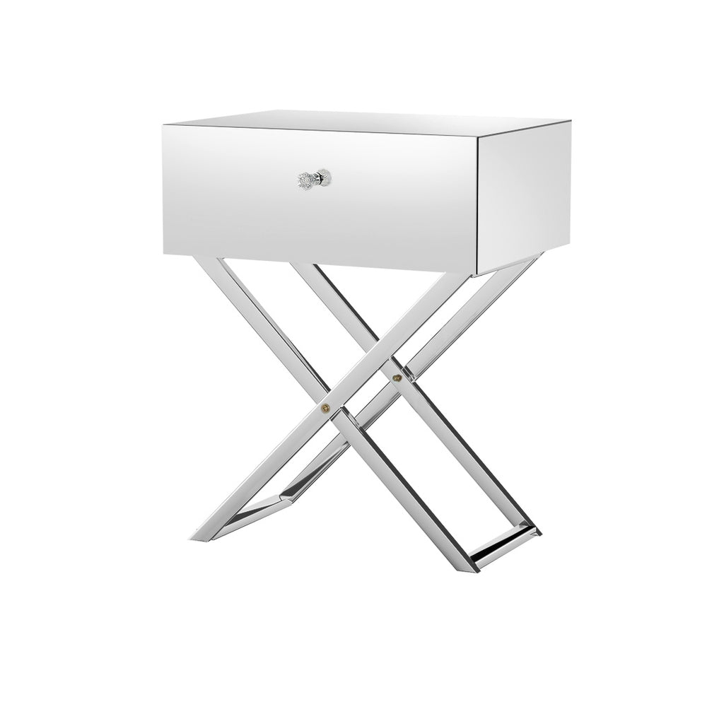 Moco Mirrored Bedside Table Drawers Nightstand - Silver