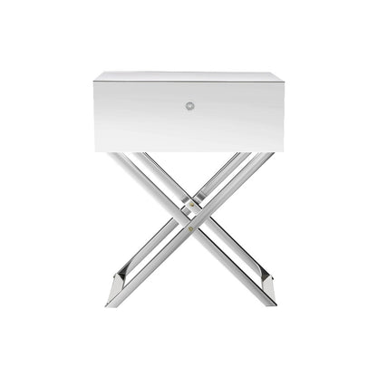 Moco Mirrored Bedside Table Drawers Nightstand - Silver
