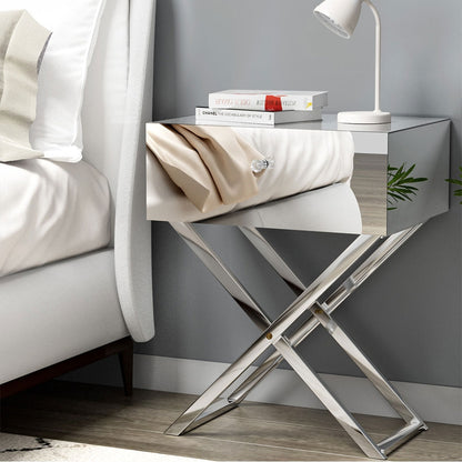Moco Mirrored Bedside Table Drawers Nightstand - Silver
