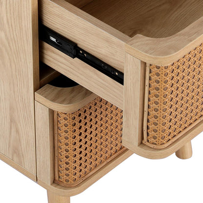Nora Rattan Bedside Table Drawers Nightstand - Oak