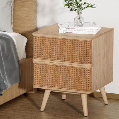 Nora Rattan Bedside Table Drawers Nightstand - Oak
