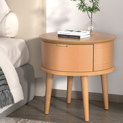 Enzo Curved Bedside Table Drawers Nightstand - Oak