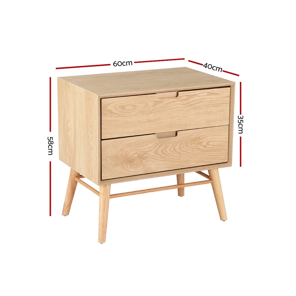 Gino Bedside Table Drawers Nightstand - Oak