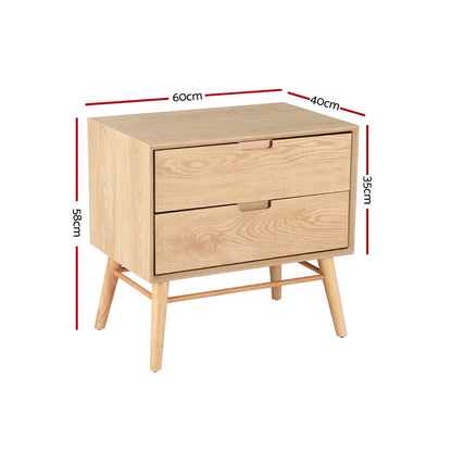 Gino Bedside Table Drawers Nightstand - Oak