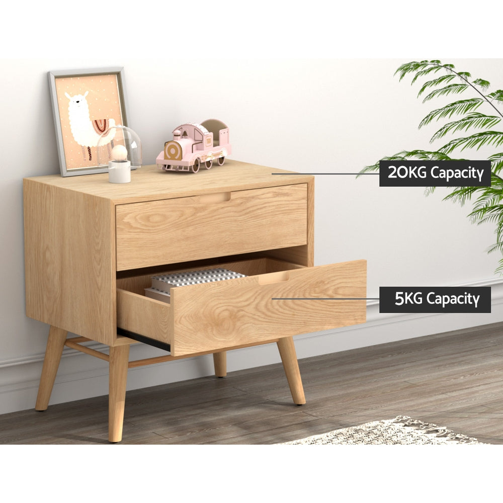 Gino Bedside Table Drawers Nightstand - Oak