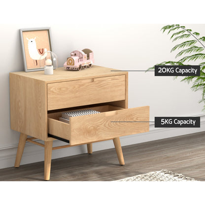 Gino Bedside Table Drawers Nightstand - Oak