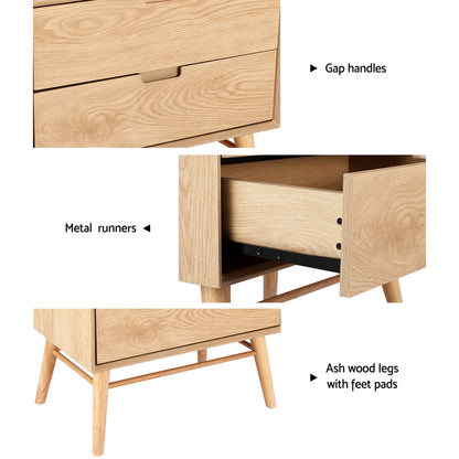 Gino Bedside Table Drawers Nightstand - Oak