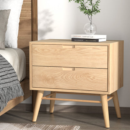 Gino Bedside Table Drawers Nightstand - Oak