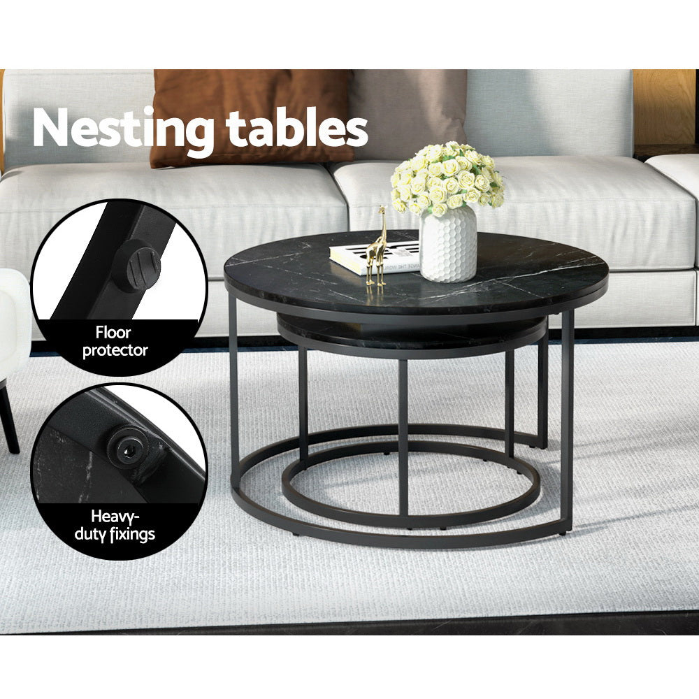 Tika Nesting Coffee Table Set of 2 Marble Effect