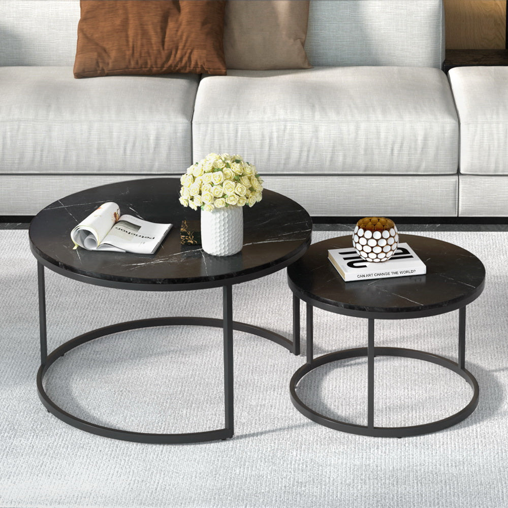 Tika Nesting Coffee Table Set of 2 Marble Effect