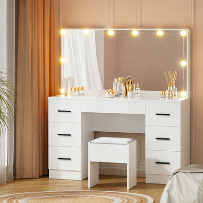 Debbie Dressing Table Set Stool 10 Led Bulbs - White