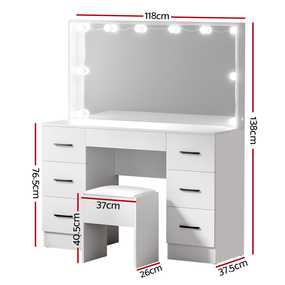 Debbie Dressing Table Set Stool 10 Led Bulbs - White