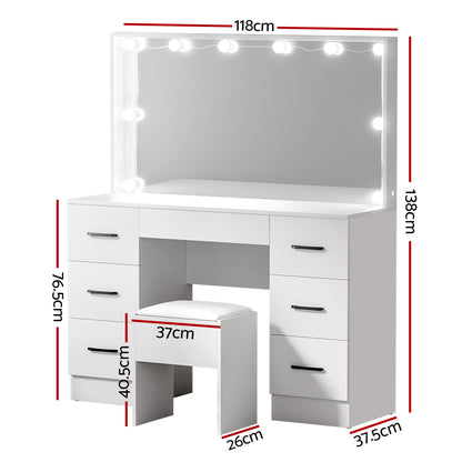 Debbie Dressing Table Set Stool 10 Led Bulbs - White